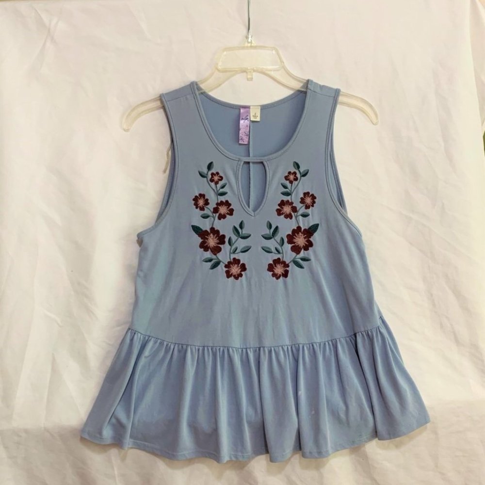 alya Blue Floral Embroidered Tank
